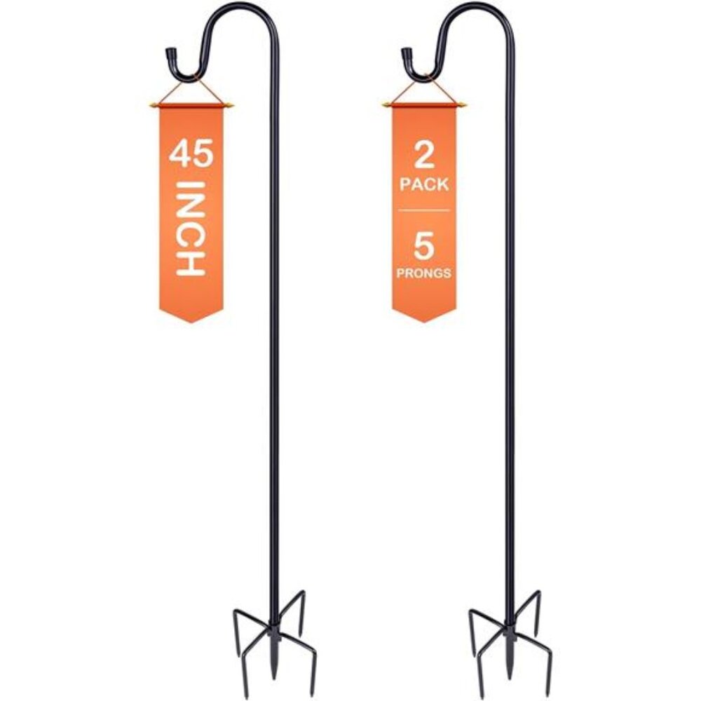 Bird Feeder Pole, 45 INCH Heavy Duty Shepherds Hooks for Outdoor with 5
